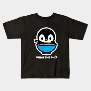 Penguin Bird What The Pho Ramen Noodles Food Animal Lover Bambu Brand Kids T-Shirt